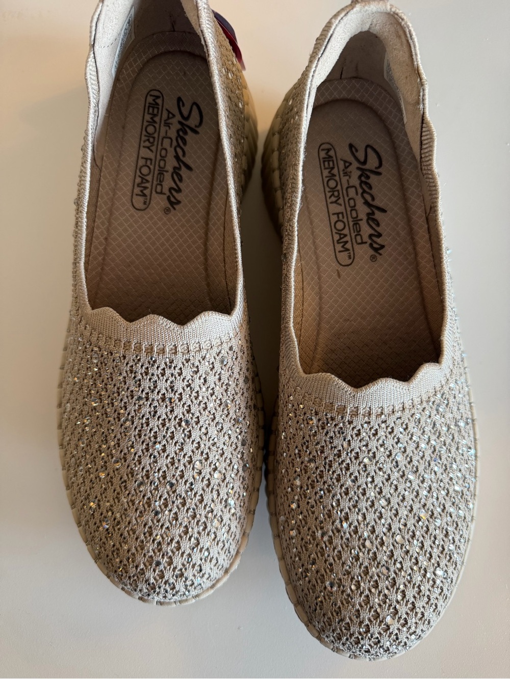 Skechers Women's Beige Knit Slip-On Sparkle Flats